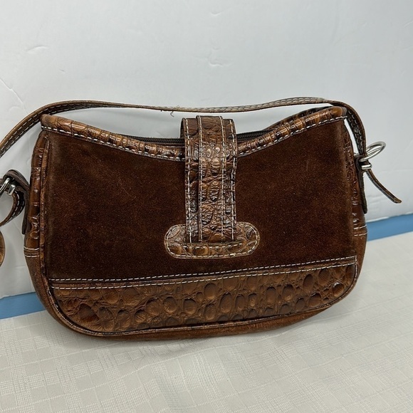 Croc Embossed brown 100% leather shoulder bag - Picture 3 of 8